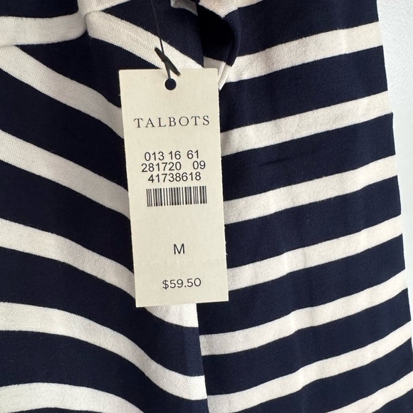 NWT Talbots Navy White Stripe V-Neck Top 3/4 Sleeve Stretch Knit Nautical Med - Picture 5 of 6